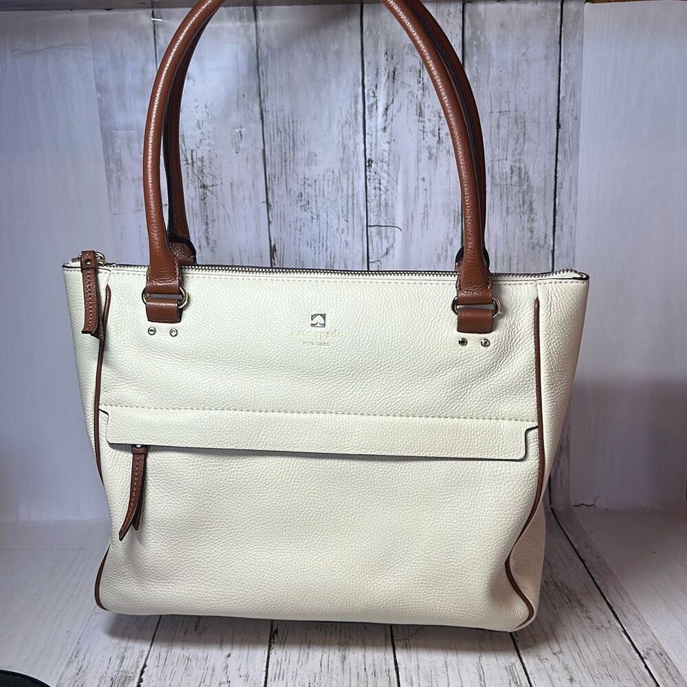 Kate‎ Spade Grant Park Alida Cow Leather Shoulder Tote WKRU2640 bone/dkrst Taupe